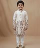 Lagorii Silk Woven Full Sleeves Floral Embroidered Kurta & Pyjama Set - Cream