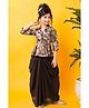 Lagorii Silk Woven Three Fourth Sleeves Floral Printed Top & Dhoti Set - Wine