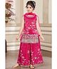 Lagorii Silk Woven Sleeveless Floral & Birds Embroidered Kurti With Palazzo Set With Dupatta Pink