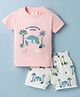 Ollypop Sinker Knit Half Sleeves Crocodile & Turtle Printed T-Shirt & Shorts Set - Peach