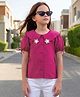Arias 100% Cotton Woven Half Sleeves Top With Floral Embroidery & Bow Detailing - Fuchsia