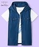 Arias Woven Hooded Denim Shirt With Half Sleeves Printed Inner Tee - Blue & White