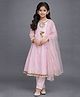 The Magic Wand Woven Three Fourth Sleeves Lace Embellished Kurti & Pant Set With Dupatta - Pink