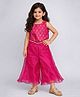 The Magic Wand Jacquard Woven Sleeveless Floral Embroidered Top With Palazzo Set - Fuchsia