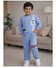 Little Surprise Box Blended Woven Full Sleeves Striped Winter Sweatshirt & Joggers Set - Blue
