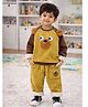 Little Surprise Box Blended Woven Full Sleeves Bear Applique Detailed Winter Sweatshirt & Joggers Set - Olive