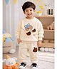 Little Surprise Box Blended Woven Full Sleeves Bear Printed & Applique Detailed Winter Sweatshirt & Joggers Set - White
