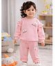 Little Surprise Box Blended Woven Full Sleeves Rabbit Applique Detailed Winter Sweatshirt & Pant Set - Pink