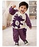 Little Surprise Box Blended Woven Full Sleeves Crocodile Applique Detailed Winter Sweatshirt & Joggers Set - Purple