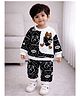 Little Surprise Box Blended Woven Full Sleeves Teddy Applique & Printed Winter Sweatshirt & Joggers Set - Black