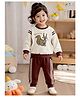 Little Surprise Box Blended Woven Full Sleeves Squirrel Printed Winter Sweatshirt & Joggers Set - Brown