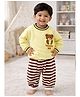 Little Surprise Box Blended Woven Full Sleeves Bear Printed  Winter Sweatshirt & Joggers Set - Yellow