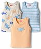 Babyhug 100% Cotton Knit Sleeveless Striped & Sea Life Printed Sando Vests Pack Of 3 - Multicolor
