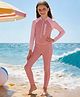 Pine Active Raglan Full Sleeves Text Printed Legged Swimsuit - Pink