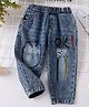 Mark & Mia Full Length Denim Jeans With OK Print & Distressed Pattern - Blue