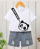 Mark & Mia Cotton Half Sleeves T-Shirt & Shorts Set Panda Print & Pocket Applique - White