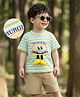 Mark & Mia Cotton Half Sleeves Striped T-Shirt & Shorts Set Burger Print & Applique - Sea Green