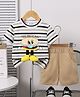 Mark & Mia Cotton Half Sleeves Striped T-Shirt & Shorts Set Burger Print & Applique - Black