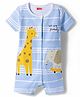 Babyhug 100% Cotton Knit Half Sleeves Striped Giraffe & Elephant Embroidered Romper - Multicolor