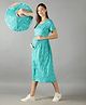 NIGHTSPREE Cotton Woven Half Sleeves Leaves Printed Maternity Dress With Side Zipper Nursing Access - Sky Blue