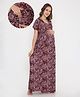 NIGHTSPREE Cotton Woven Half Sleeves Floral Printed Maternity Nighty With Side Zipper Nursing Access - Maroon