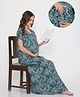 NIGHTSPREE Cotton Woven Half Sleeves Floral Printed Maternity Nighty With Side Zipper Nursing Access - Sea Green