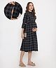 NIGHTSPREE Cotton Woven Three Fourth Sleeves Checked  Maternity Dress With Side Zipper Nursing Access - Grey