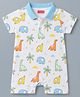 Babyhug 100% Cotton Knit Half Sleeves Romper with Dino Print - Multicolor