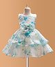 Blabber Sleeveless Bow & Floral Applique Detailed Knee Length Dress - Sky Blue