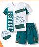OLLINGTON ST. Cotton Knit Half Sleeves Text Printed T- Shirt & Shorts Set - White & Teal