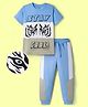 OLLINGTON ST. Cotton Knit Half Sleeves T- Shirt With Print & Joggers Set - Blue & White