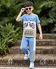 OLLINGTON ST. Cotton Knit Half Sleeves T- Shirt With Print & Joggers Set - Blue & White