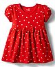 Doodle Poodle 100% Cotton Knit Half Sleeves Hearts Printed Frock With Bow Applique - Red