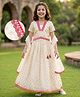 EARTHY TOUCH Woven Half Sleeves Choli Lehenga Set with Dupatta Lace Detailing & Floral Foil Print - Off White
