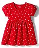Doodle Poodle Cotton Knit Half Sleeves Frock With Heart Print & Bow Applique - Red