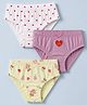 Babyoye Cotton Elastane Knit Panties With Floral & Heart Print Pack of 3 - Purple Yellow White