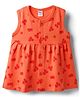 Tango Single Jersey Knit Sleeveless Frock With Floral Print - Coral
