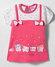 Tango Single Jersey Knit Half Sleeves Frock with Cat & Heart Print - Coral & Off White