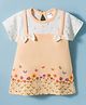 Tango Single Jersey Knit Half Sleeves Frock with Floral Print & Bow Applique - Golden