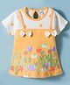 Tango Single Jersey Knit Half Sleeves Frock with Floral Print - Golden