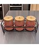 UMAI Ceramic Jars for Kitchen Storage with Bamboo Lids & Iron Stand | Set of 3 | Airtight Kitchen Containers Set | Multipurpose Jars for Pickles, Dry Fruits, Nuts | 650ml Each | Orange | Diwali Gifts