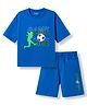 Primo Gino 100% Cotton Knit Half Drop Shoulder Sleeves Oversized Sports Theme Printed T-Shirt & Shorts Night Suit - Blue