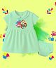 The Peppy Tend 100% Cotton Knit Holi Theme Half Sleeves My First Holi Text Printed Dress With Bloomer - Sea Green