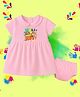 The Peppy Tend 100% Cotton Knit Holi Theme Half Sleeves Holi Wali Pehli Selfie Text Printed Dress With Bloomer - Pink