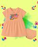 The Peppy Tend 100% Cotton Knit Holi Theme Half Sleeves Bura Na Mano Holi Hai Text Printed Dress With Bloomer - Peach