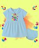 The Peppy Tend 100% Cotton Knit Holi Theme Half Sleeves Happy Holi Text Printed Dress With Bloomer - Blue