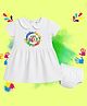The Peppy Tend 100% Cotton Knit Holi Theme Half Sleeves Happy Holi Text Printed Dress With Bloomer - White