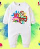 The Peppy Tend 100% Cotton Knit Holi Theme Full Sleeves My First Holi Text Printed Romper - White