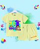 The Peppy Tend 100% Cotton Knit Holi Theme Half Sleeves My 1st Holi Text Printed Tee & Shorts Set - Yellow