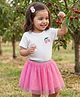 Babyhug Single Jersey Knit Half Sleeves Top & Skirt Set With Cherry Embroidery - White & Pink